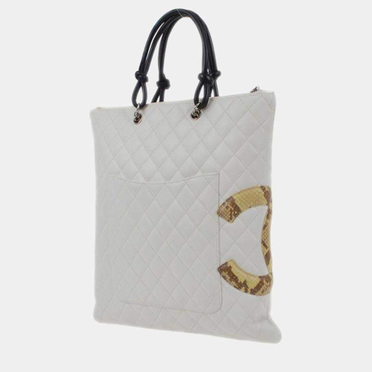 Pre Owned Chanel White Calfskin Cambon Ligne Tote Handbag
