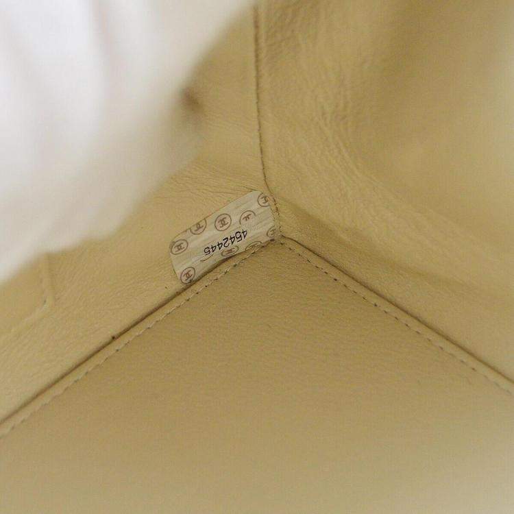 Pre Owned Chanel Ivory Lambskin Chain Tote Handbag