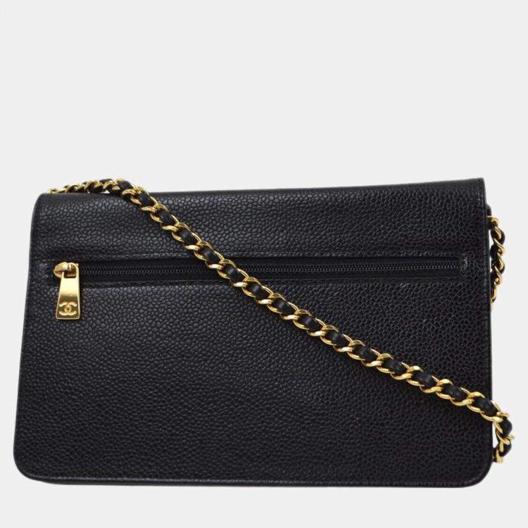Pre Owned Chanel Black Calfskin WOC Chain Shoulder Wallet Bag