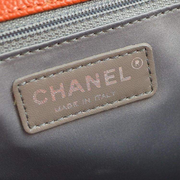 Pre Owned Chanel Orange Calfskin Petite Shopping Tote PST Handbag