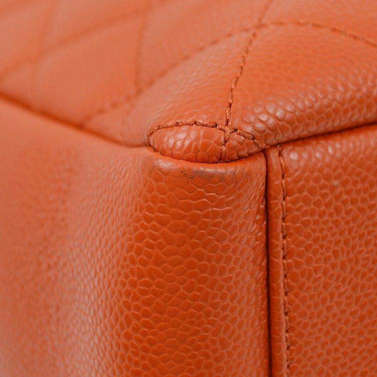 Pre Owned Chanel Orange Calfskin Petite Shopping Tote PST Handbag