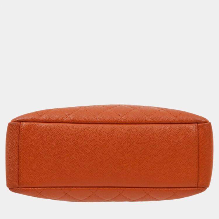 Pre Owned Chanel Orange Calfskin Petite Shopping Tote PST Handbag