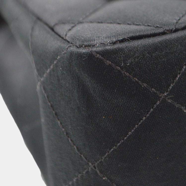 Pre Owned Chanel Black Satin Mini Classic Square Flap Shoulder Bag 17