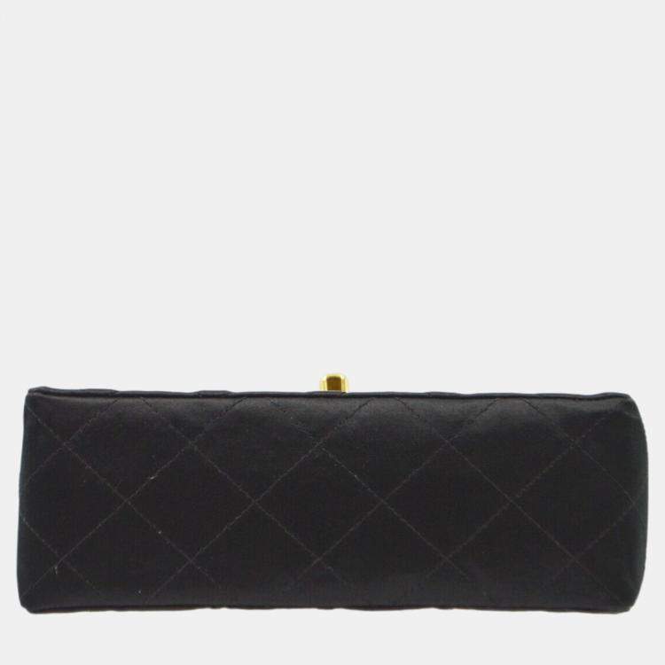 Pre Owned Chanel Black Satin Mini Classic Square Flap Shoulder Bag 17
