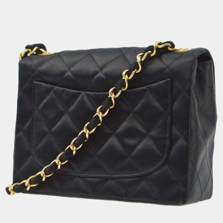 Pre Owned Chanel Black Satin Mini Classic Square Flap Shoulder Bag 17