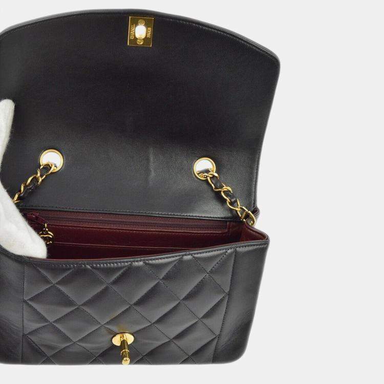 Pre Owned Chanel Black Lambskin Small Diana Shoulder Bag
