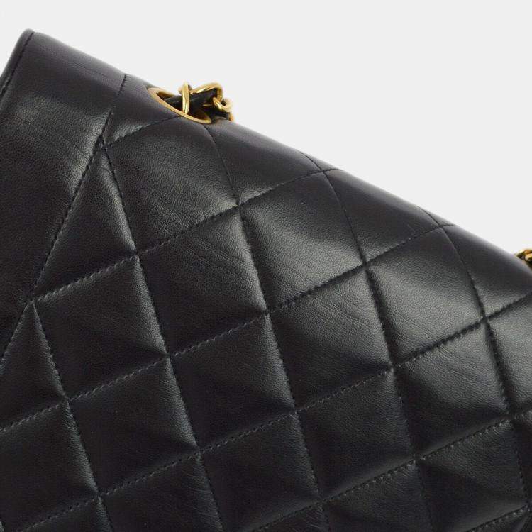 Pre Owned Chanel Black Lambskin Small Diana Shoulder Bag