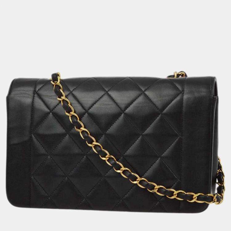 Pre Owned Chanel Black Lambskin Small Diana Shoulder Bag