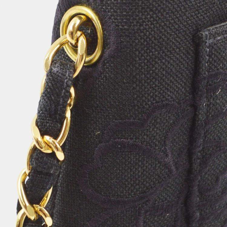 Pre Owned Chanel Black Canvas Camelia Chain Handbag