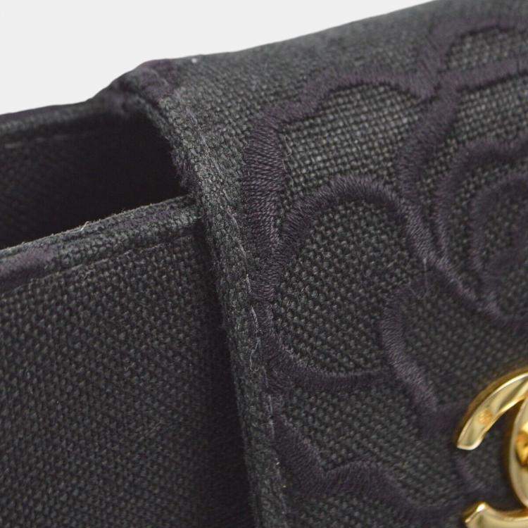 Pre Owned Chanel Black Canvas Camelia Chain Handbag