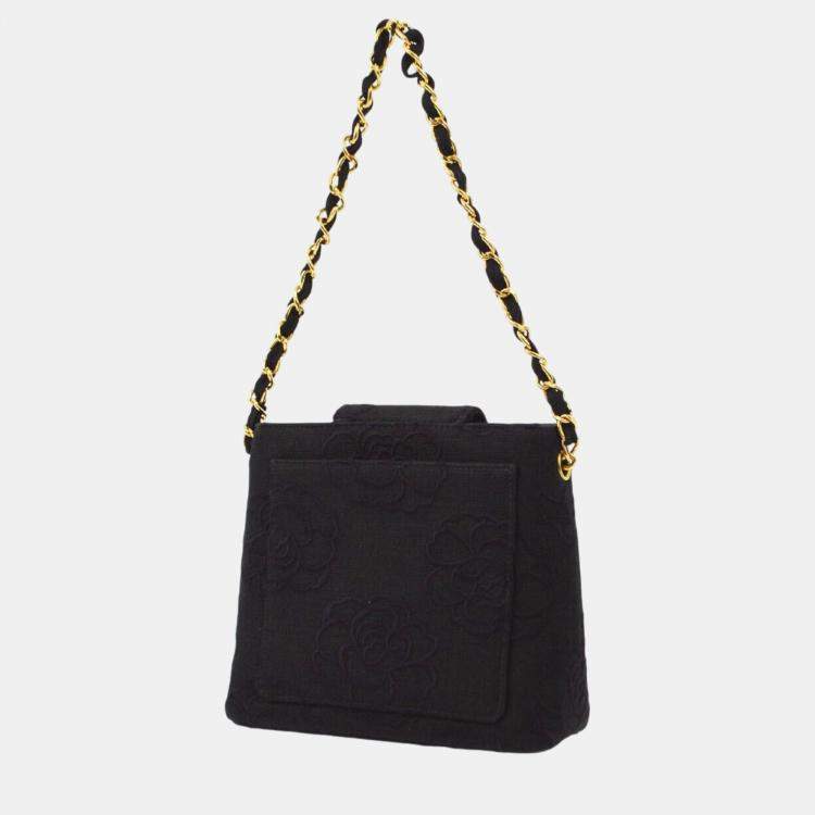 Pre Owned Chanel Black Canvas Camelia Chain Handbag