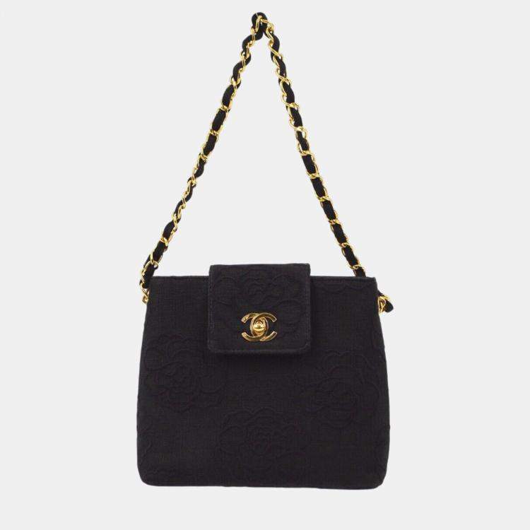 Pre Owned Chanel Black Canvas Camelia Chain Handbag
