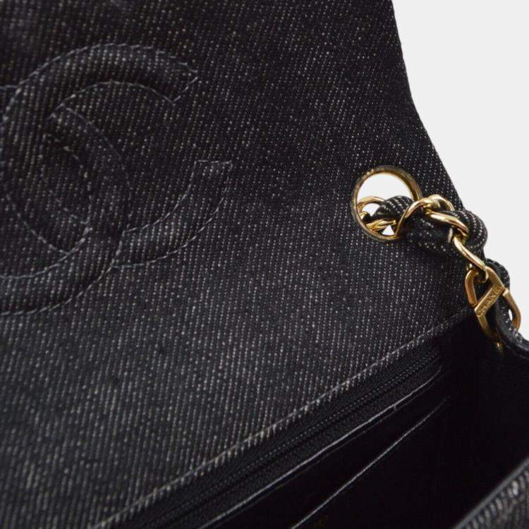 Pre Owned Chanel Black Denim Mini Classic Square Flap Shoulder Bag 17