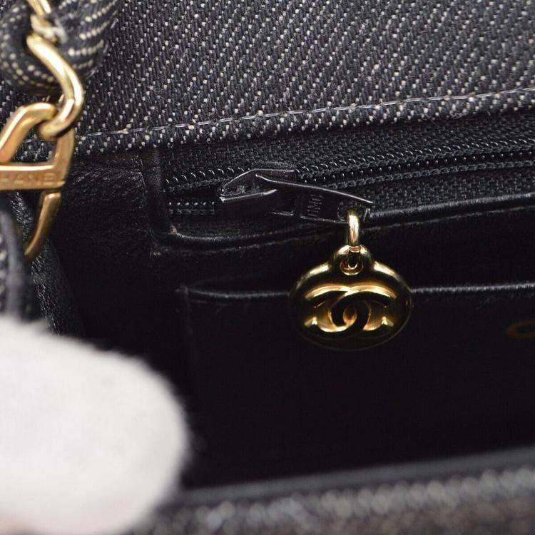 Pre Owned Chanel Black Denim Mini Classic Square Flap Shoulder Bag 17