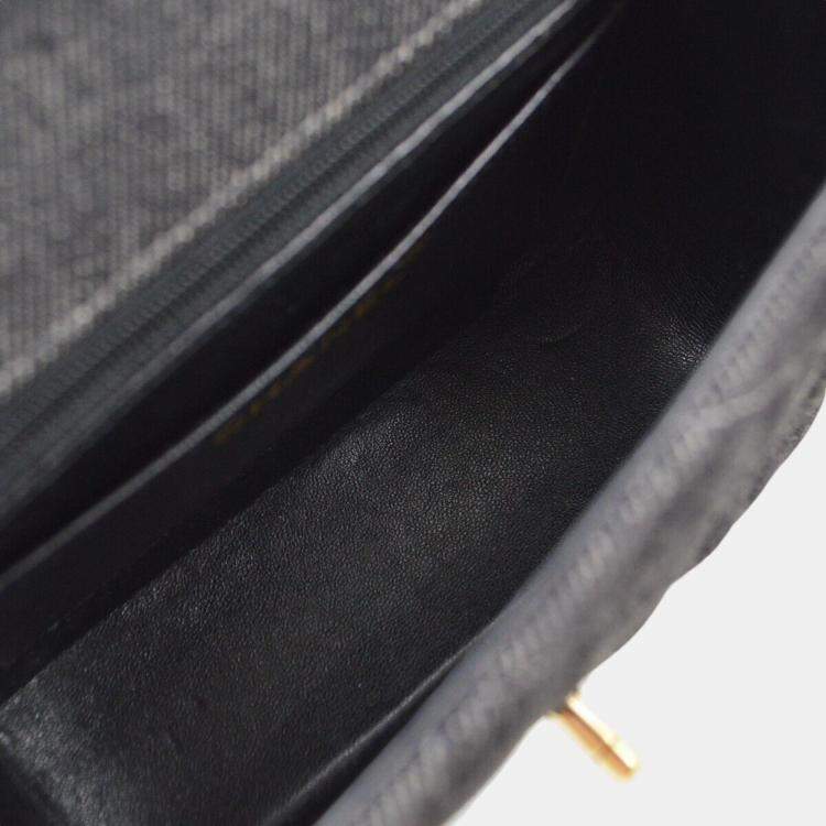 Pre Owned Chanel Black Denim Mini Classic Square Flap Shoulder Bag 17
