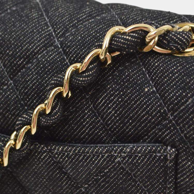 Pre Owned Chanel Black Denim Mini Classic Square Flap Shoulder Bag 17