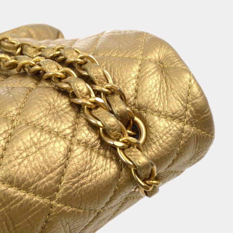 Pre Owned Chanel Gold Calfskin XXL Single Flap Shoulder Bag
