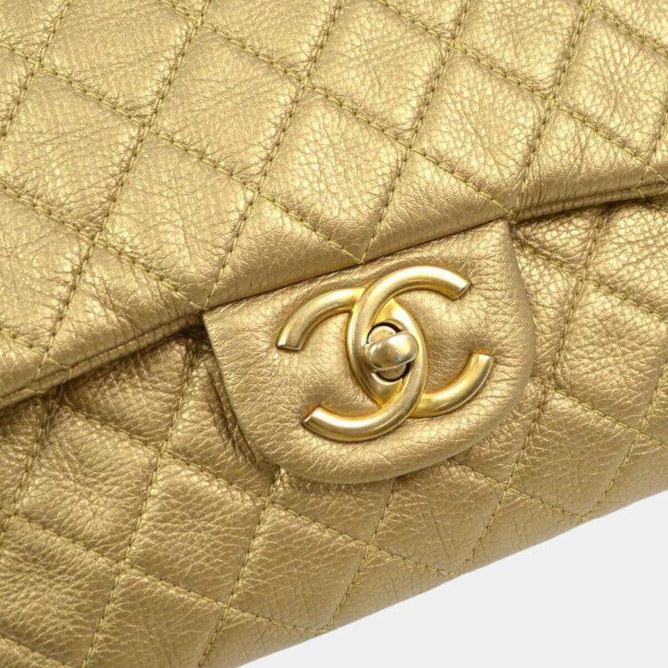 Pre Owned Chanel Gold Calfskin XXL Single Flap Shoulder Bag