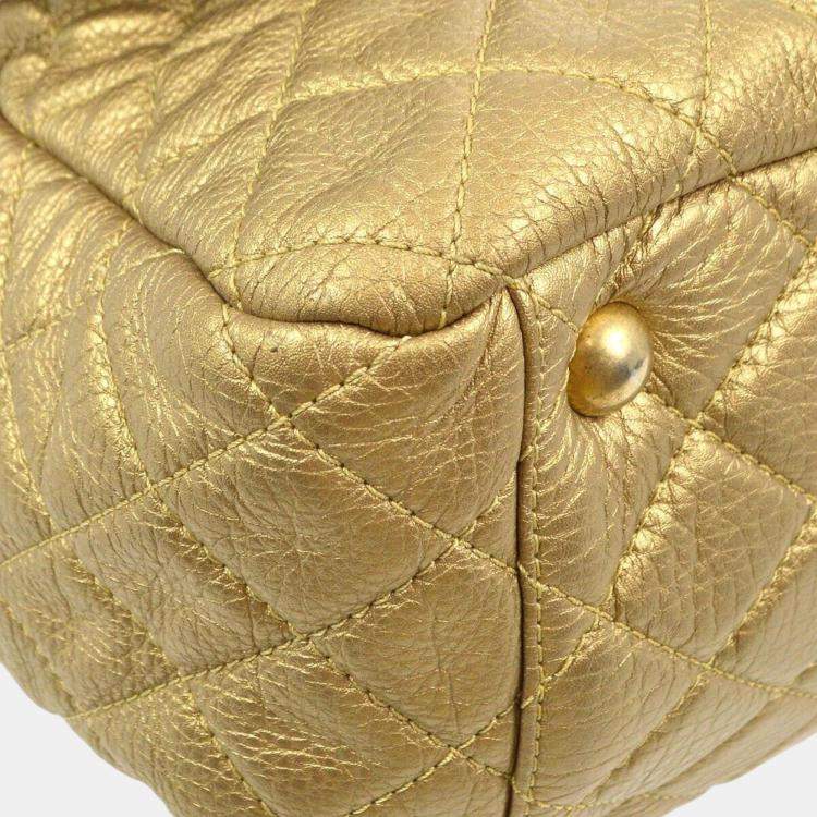 Pre Owned Chanel Gold Calfskin XXL Single Flap Shoulder Bag