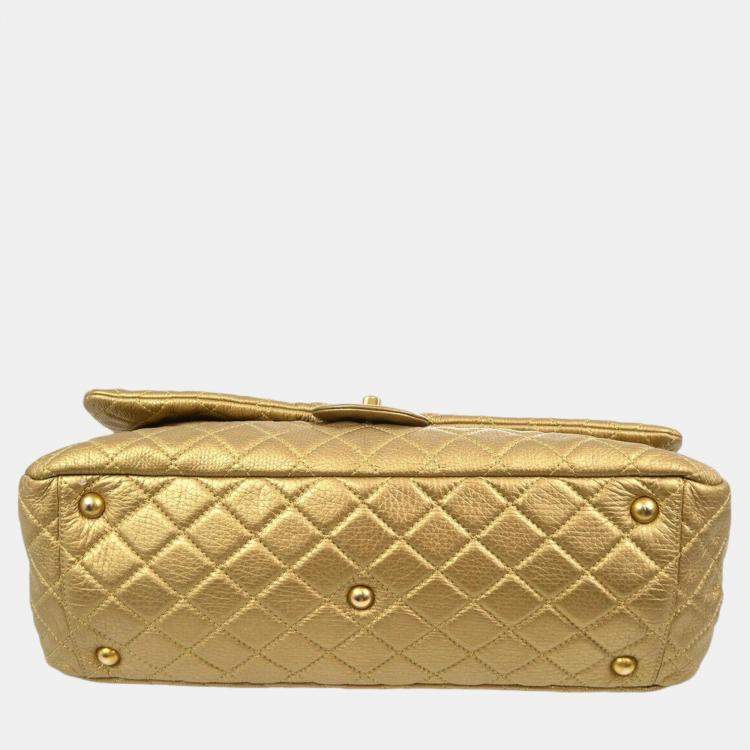 Pre Owned Chanel Gold Calfskin XXL Single Flap Shoulder Bag
