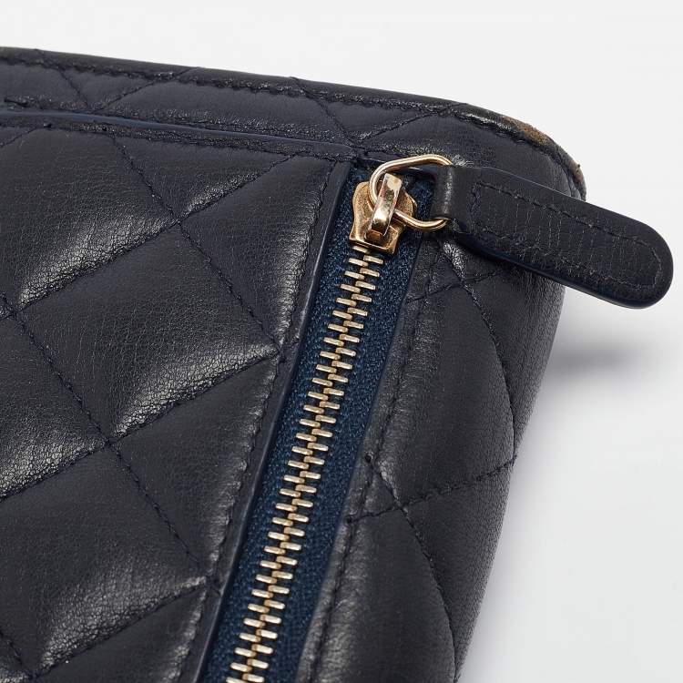 Pre Owned Chanel Navy Blue Quilted Leather CC Trifold Wallet