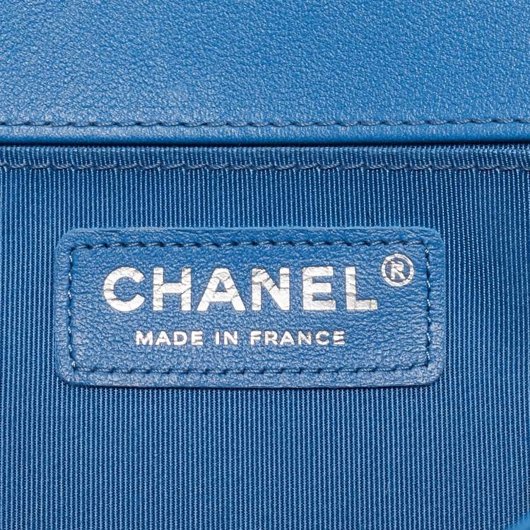 Pre Owned Chanel Light Blue Quilted Leather Medium Boy Flap Bag
