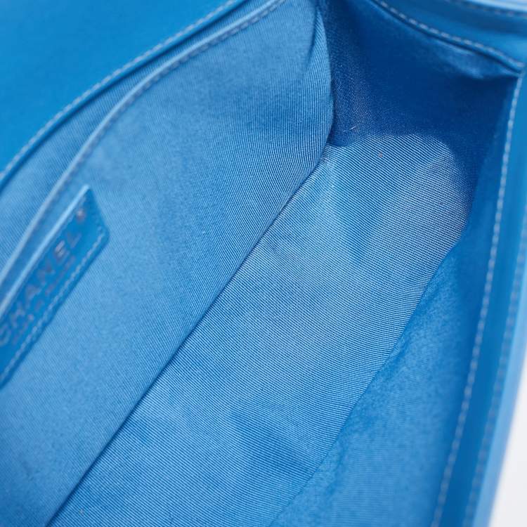 Pre Owned Chanel Light Blue Quilted Leather Medium Boy Flap Bag
