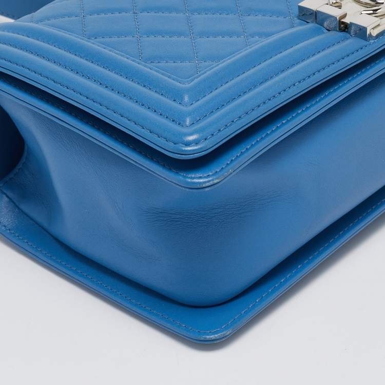 Pre Owned Chanel Light Blue Quilted Leather Medium Boy Flap Bag