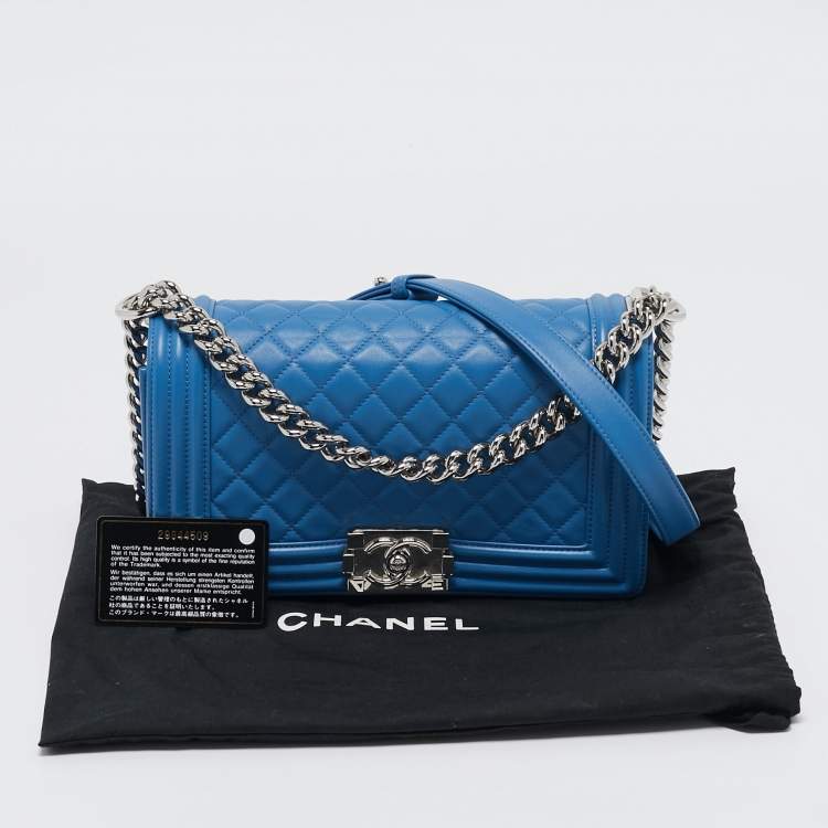 Pre Owned Chanel Light Blue Quilted Leather Medium Boy Flap Bag