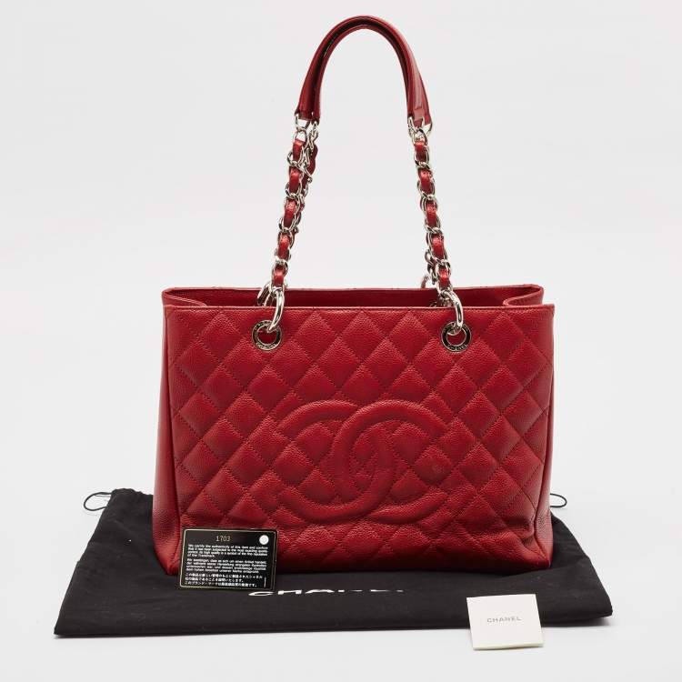Pre Owned Chanel Red Quilted Caviar Leather GST Tote