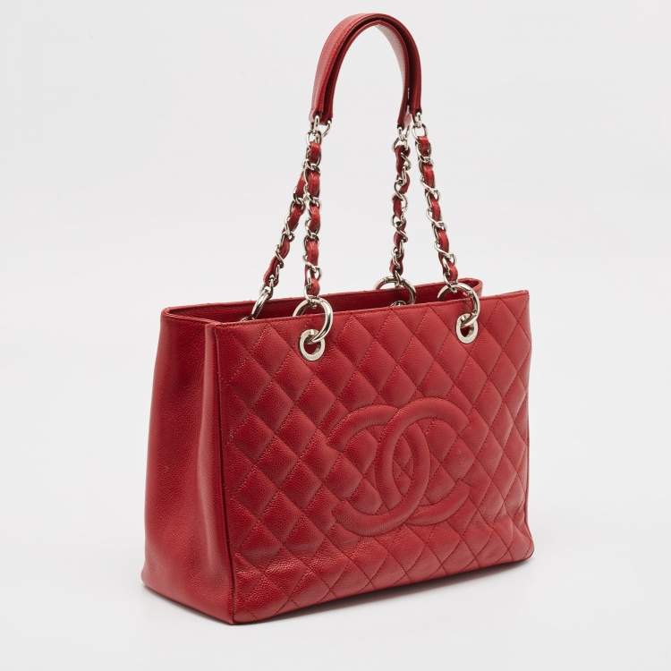 Pre Owned Chanel Red Quilted Caviar Leather GST Tote