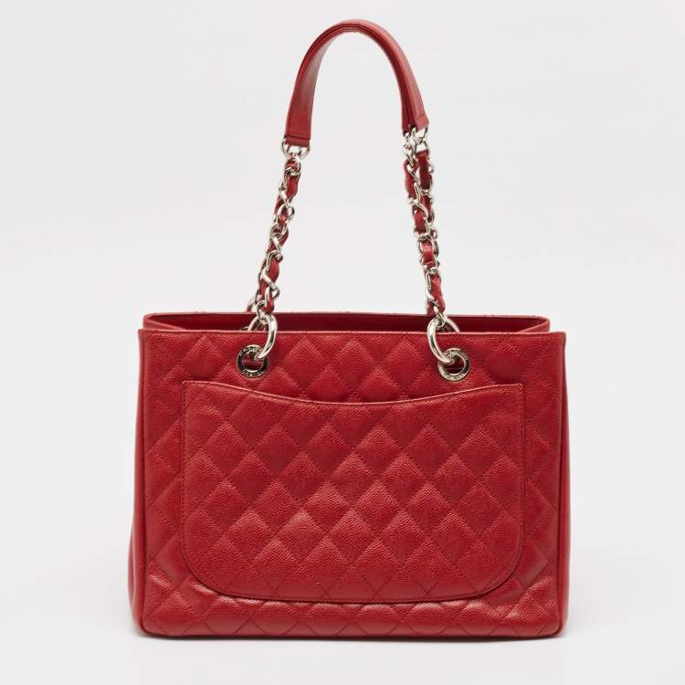 Pre Owned Chanel Red Quilted Caviar Leather GST Tote