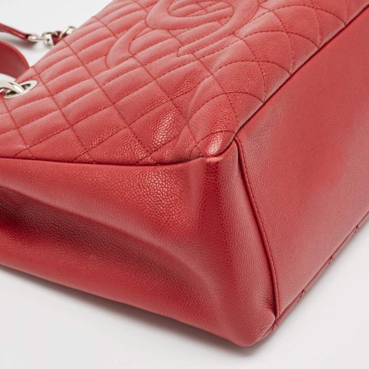 Pre Owned Chanel Red Quilted Caviar Leather GST Tote