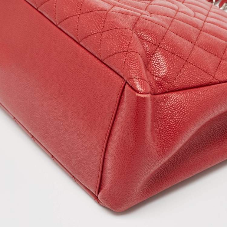 Pre Owned Chanel Red Quilted Caviar Leather GST Tote