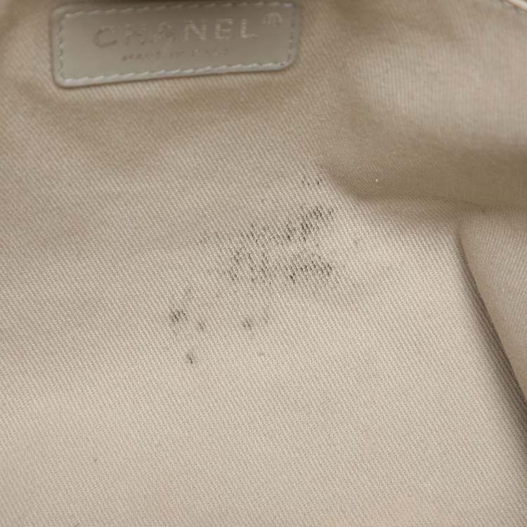 Pre Owned Chanel Grey Striped Canvas and Leather Large Deauville Shopper Tote