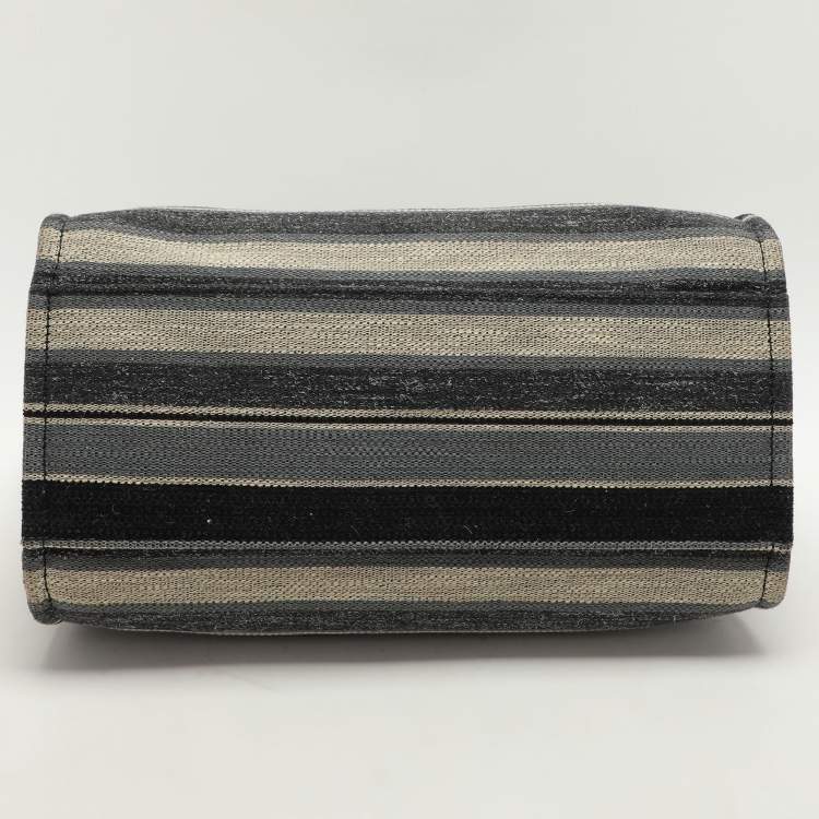 Pre Owned Chanel Grey Striped Canvas and Leather Large Deauville Shopper Tote