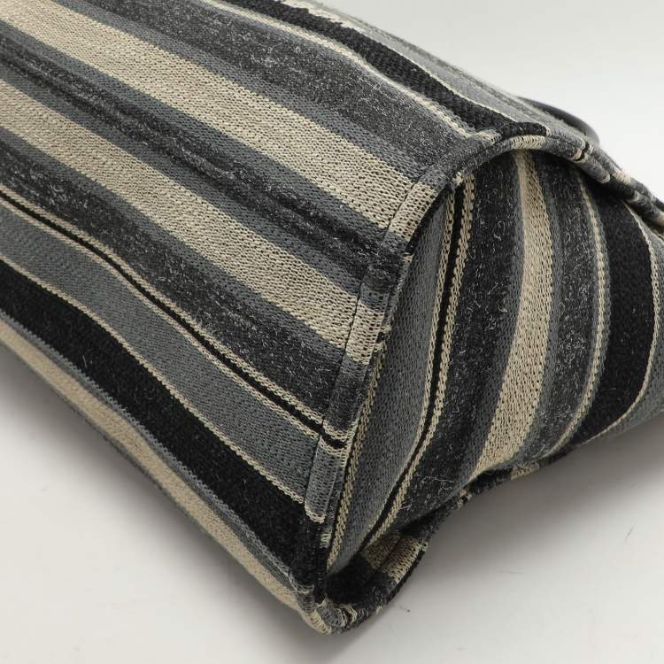 Pre Owned Chanel Grey Striped Canvas and Leather Large Deauville Shopper Tote