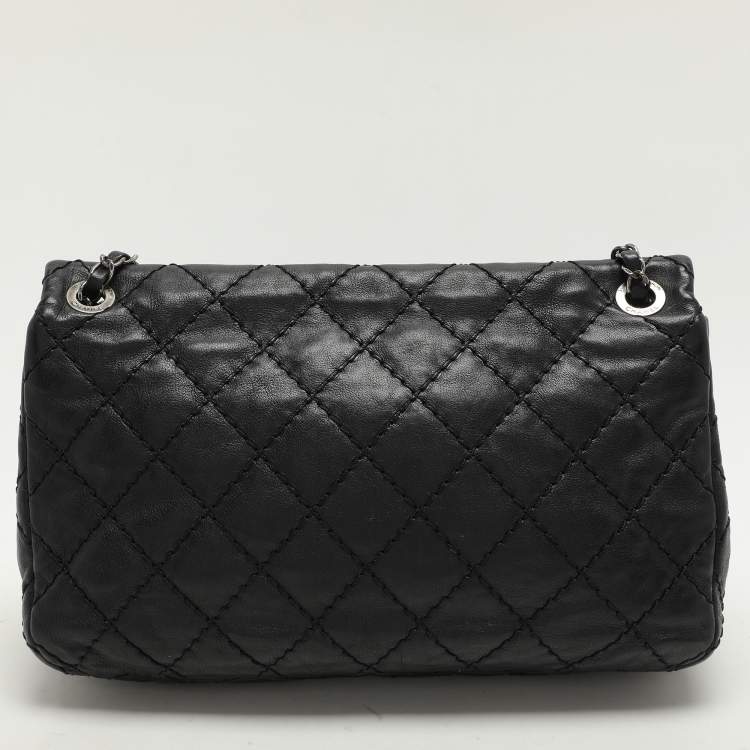 Pre Owned Chanel Black Wild Stitch Quilted Leather CC Split Pocket Shoulder Bag