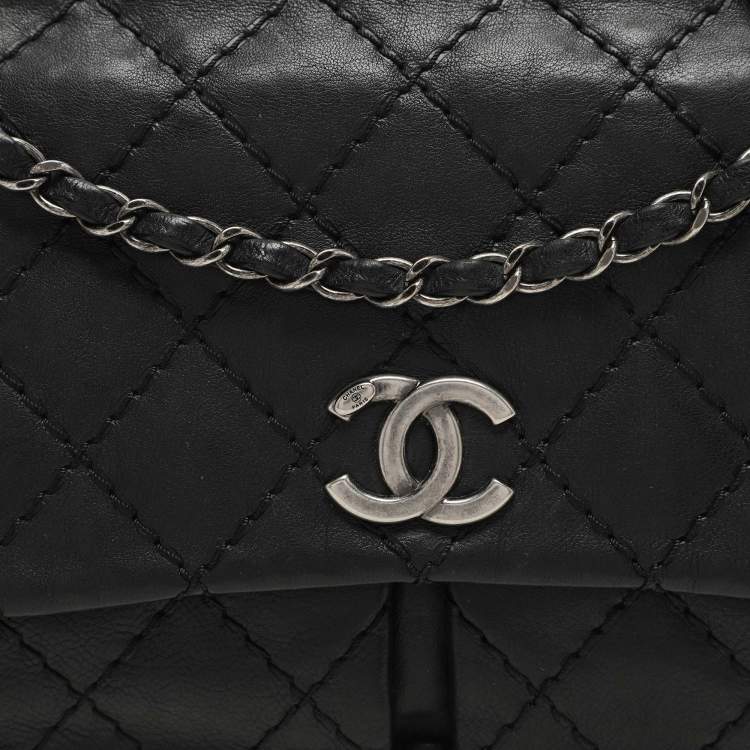 Pre Owned Chanel Black Wild Stitch Quilted Leather CC Split Pocket Shoulder Bag