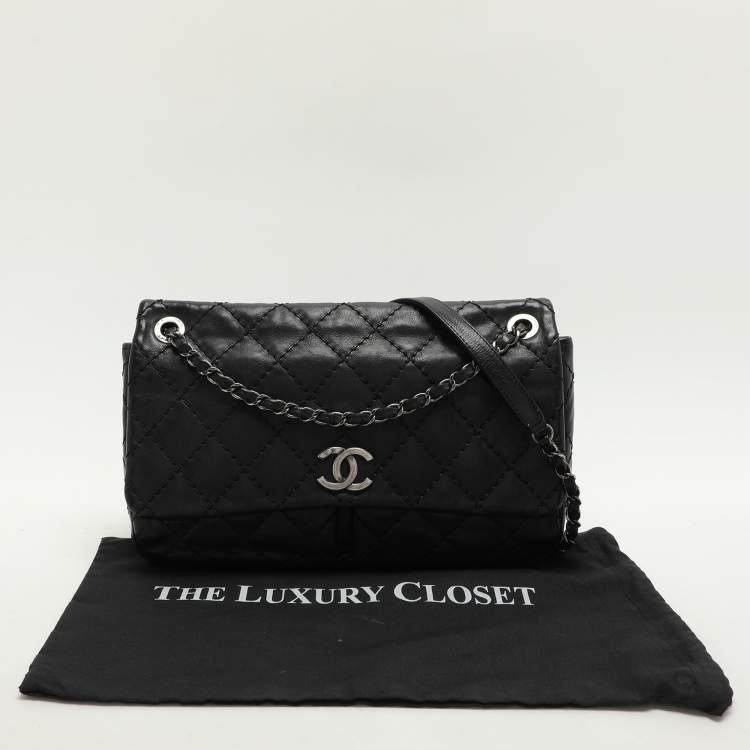 Pre Owned Chanel Black Wild Stitch Quilted Leather CC Split Pocket Shoulder Bag