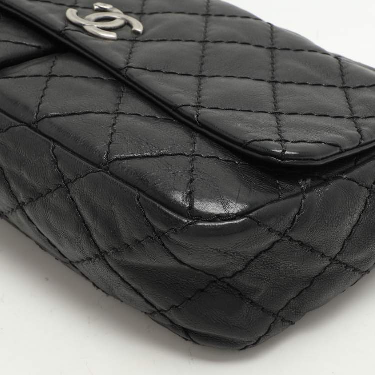 Pre Owned Chanel Black Wild Stitch Quilted Leather CC Split Pocket Shoulder Bag