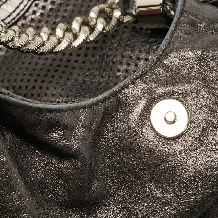Pre Owned Chanel Metallic Grey Leather Perforated Rodeo Drive Hobo