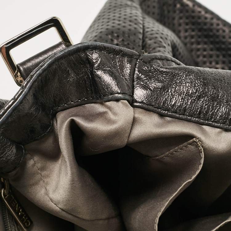 Pre Owned Chanel Metallic Grey Leather Perforated Rodeo Drive Hobo
