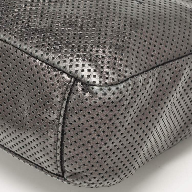 Pre Owned Chanel Metallic Grey Leather Perforated Rodeo Drive Hobo