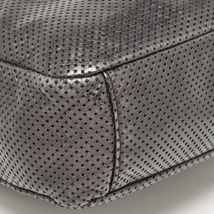 Pre Owned Chanel Metallic Grey Leather Perforated Rodeo Drive Hobo