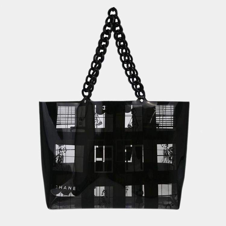 Chanel Black Vinyl Window Tote Handbag