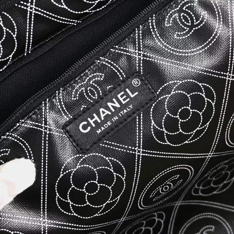 Pre Owned Chanel Black Printed Coated Canvas Logo Camellia Shopping Tote Bag