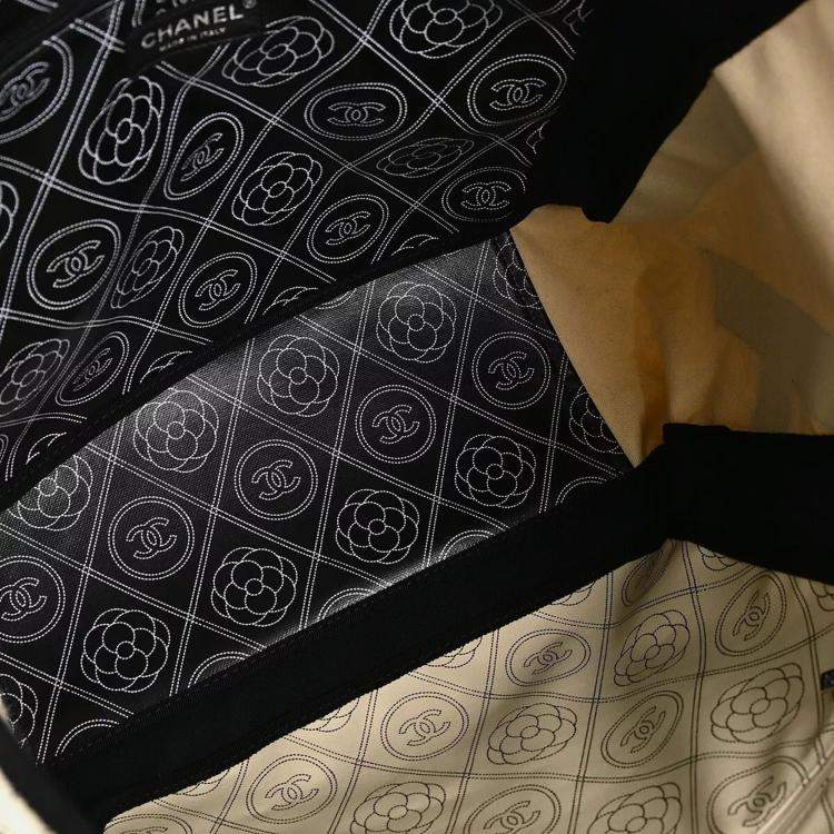 Pre Owned Chanel Black Printed Coated Canvas Logo Camellia Shopping Tote Bag