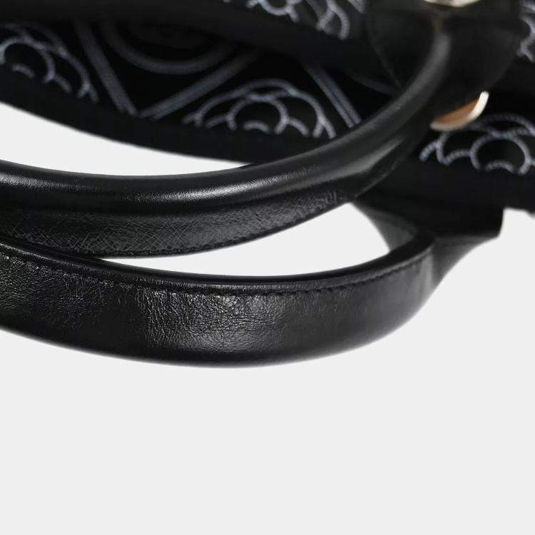 Pre Owned Chanel Black Printed Coated Canvas Logo Camellia Shopping Tote Bag