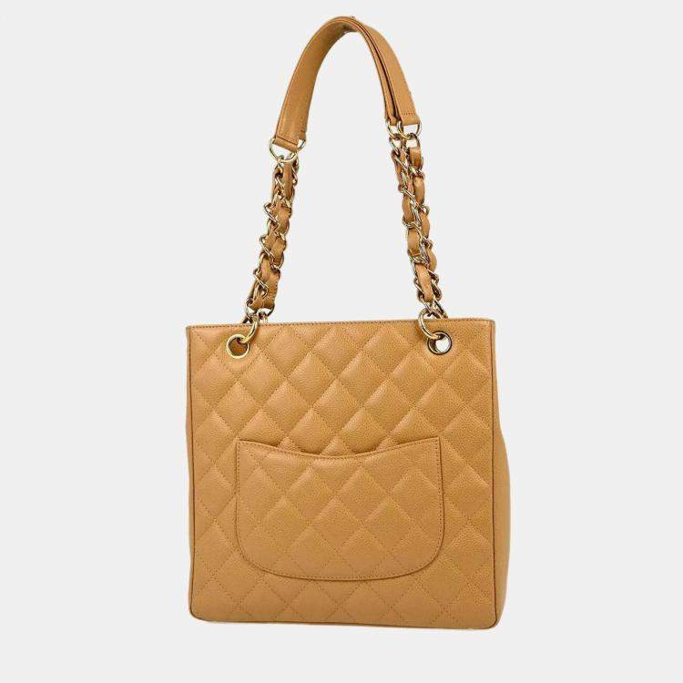 مملوكة مسبقًا Chanel Beige Calfskin Petite Shopping Tote PST Chain Handbag